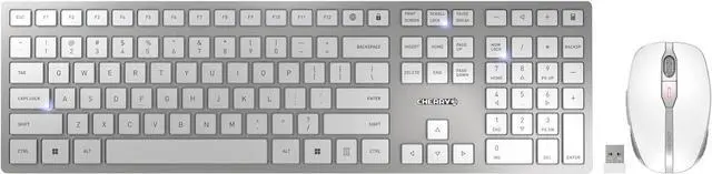 Main image of CHERRY DW 9100 Slim, Wireless Keyboard and Mouse Set, Bluetooth & 2.4 GHz RF Connection, Quiet Keys, Comfortable Writing, Rechargeable, QWERTY, Silver/White
