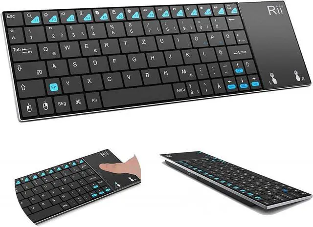 Main image of Rii (Newest Version) K12+ Mini Wireless Keyboard with Touchpad Mouse, Stainless Steel Portable Wireless Keyboard with USB Receiver for MacBook/iPad/Tablet/PC/Laptop/Smart TV/Raspberry Pi - Black