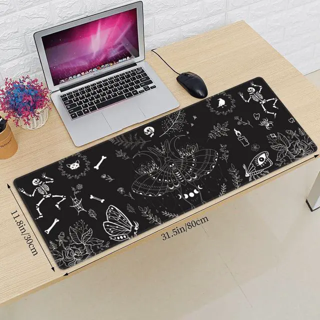Alt view image 2 of 7 - Moth Gaming Mouse Pad XL Halloween Elements Large Extended Non Slip Rubber Base Desk Mat Stitched Edge Keyboard Mat 31.5x11.8 Inch