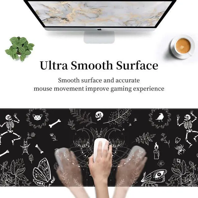 Alt view image 4 of 7 - Moth Gaming Mouse Pad XL Halloween Elements Large Extended Non Slip Rubber Base Desk Mat Stitched Edge Keyboard Mat 31.5x11.8 Inch