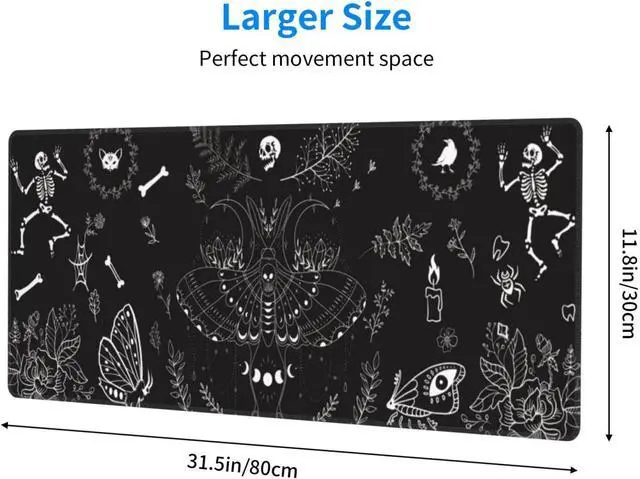 Alt view image 6 of 7 - Moth Gaming Mouse Pad XL Halloween Elements Large Extended Non Slip Rubber Base Desk Mat Stitched Edge Keyboard Mat 31.5x11.8 Inch