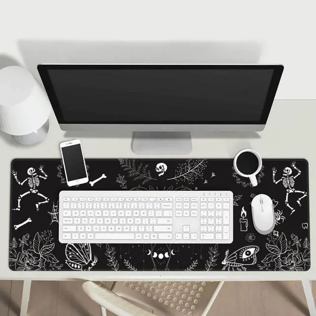 Alt view image 5 of 7 - Moth Gaming Mouse Pad XL Halloween Elements Large Extended Non Slip Rubber Base Desk Mat Stitched Edge Keyboard Mat 31.5x11.8 Inch