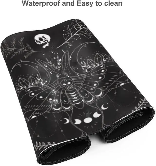 Alt view image 7 of 7 - Moth Gaming Mouse Pad XL Halloween Elements Large Extended Non Slip Rubber Base Desk Mat Stitched Edge Keyboard Mat 31.5x11.8 Inch