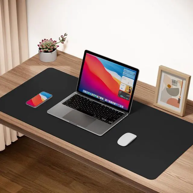Alt view image 2 of 7 - Boutilon Leather Desk Pad Protector,Non-Slip Mouse Pad,Laptop Desk Pad,Office Mouse Mat,Waterproof Leather Desk Blotter,Desk Writing Pad for Office and Home (L-Black,35"x 17")