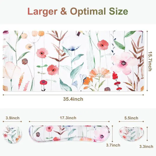 Alt view image 6 of 7 - Large Gaming Mouse Pad Set, 4 in 1 Extended Keyboard Desk Mat with Wrist Rest, PC Computer Game Mousepad Set, Non-Slip Desk Pad Easy Typing Pain Relief for Home Office I Orange Flowers