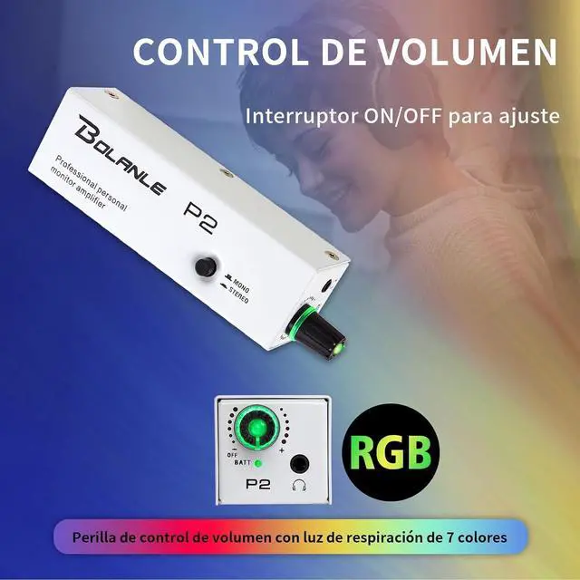 Alt view image 6 of 6 - Bolanle P2 Portable in-Ear Monitor Amplifier, XLR/TRS Stereo/Mono Switch | Built-in belt clip + line out for mixer connection - ideal for stage and rehearsal