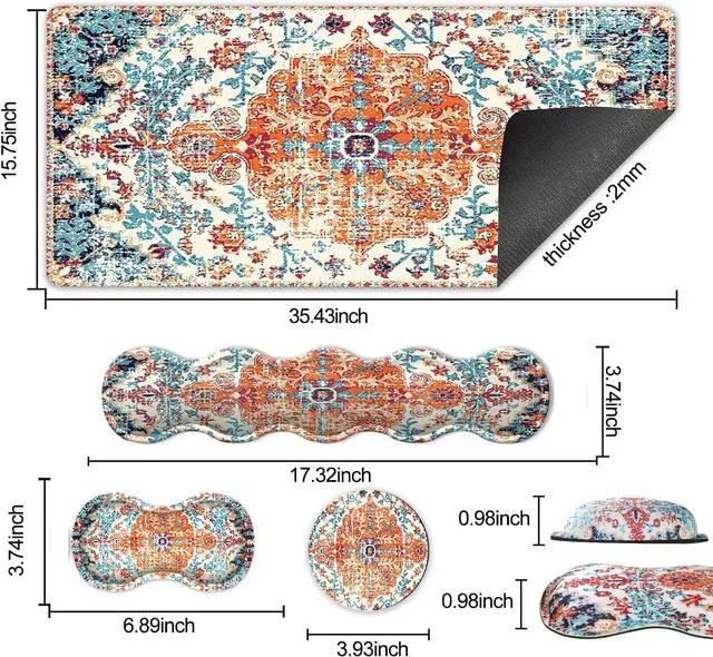 Alt view image 2 of 7 - iLeadon Keyboard Mouse Pad Set, Large Boho Desk Mat with Wrist Rest | Large Gaming Mouse Pad, wrist rest, Wrist support, coaster, Easy Typing Pain Relief,Desk Mat for Home Office,35.4x15.7in