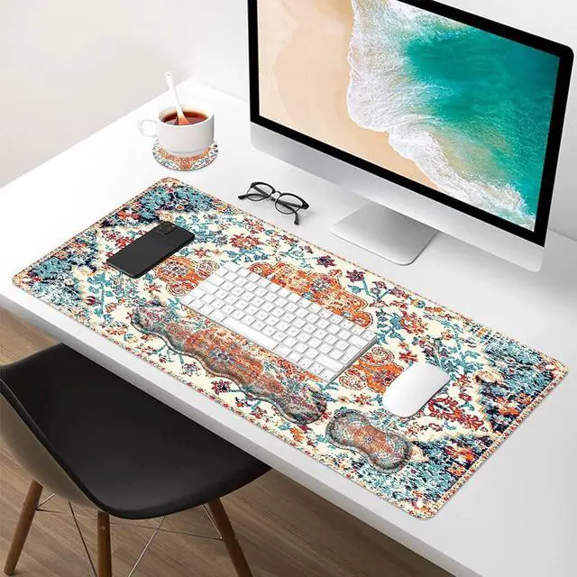 Alt view image 7 of 7 - iLeadon Keyboard Mouse Pad Set, Large Boho Desk Mat with Wrist Rest | Large Gaming Mouse Pad, wrist rest, Wrist support, coaster, Easy Typing Pain Relief,Desk Mat for Home Office,35.4x15.7in