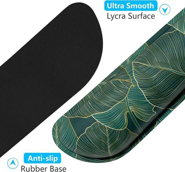 Alt view image 4 of 7 - Dapesuom Enlarge Keyboard Wrist Rest, Memory Foam Wrist Cushion for Desk Mats Support, Cute Pain Relief Keyboard Mouse Pad Rests Set with Non-Slip Base for Gaming Laptop Office Computer, Green Leaf