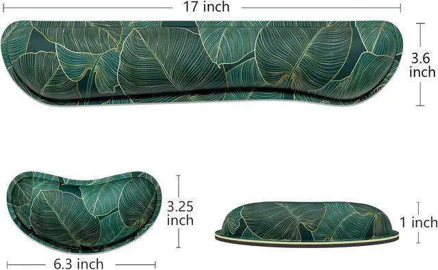 Alt view image 6 of 7 - Dapesuom Enlarge Keyboard Wrist Rest, Memory Foam Wrist Cushion for Desk Mats Support, Cute Pain Relief Keyboard Mouse Pad Rests Set with Non-Slip Base for Gaming Laptop Office Computer, Green Leaf