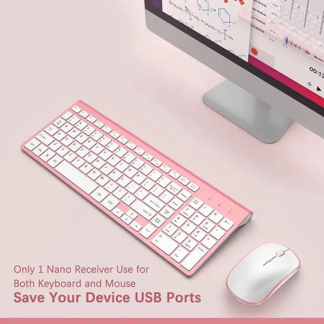 Alt view image 2 of 7 - J JOYACCESS Wireless Keyboard Mouse Combo,Typewriter Keyboard Wireless, Portable Pink Keyboard for Computer/Laptop/Windows/Mac-Pink