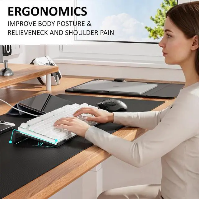 Alt view image 4 of 7 - Acrylic Computer Keyboard Stand for Desk, Keyboard Riser Tilt Lift, Keyboard Holder for Desktop, Desk Keyboard LifterWhite | Keyboard Holder for Desktop, Desk Keyboard Lifter, Black