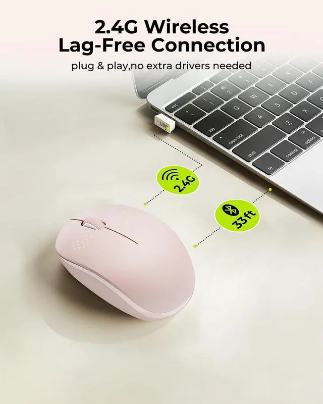 Alt view image 2 of 7 - seenda Wireless Mouse for Laptop, 2.4G Noiseless Computer Mouse,Pink | Small portable design,USB receiver, quiet clicks, smooth tracking, 24-month battery life Mice for laptop,Chromebook and PC.