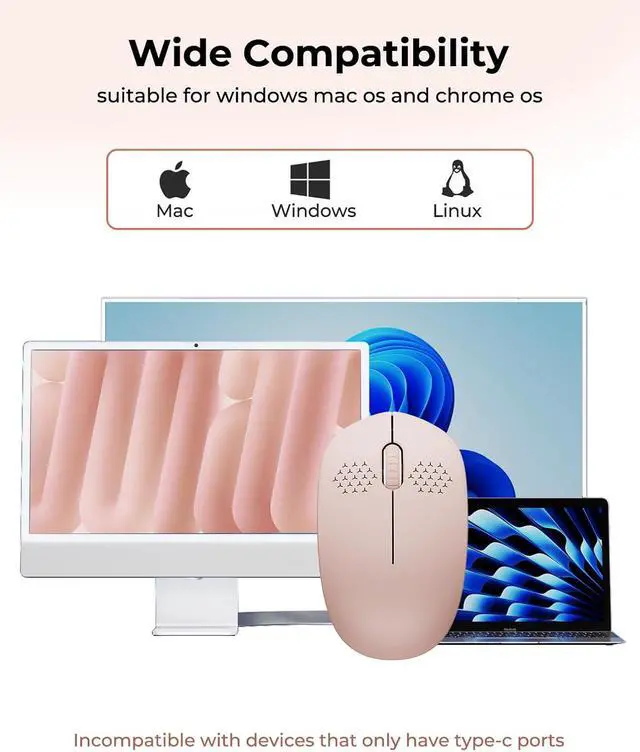 Alt view image 5 of 7 - seenda Wireless Mouse for Laptop, 2.4G Noiseless Computer Mouse,Pink | Small portable design,USB receiver, quiet clicks, smooth tracking, 24-month battery life Mice for laptop,Chromebook and PC.