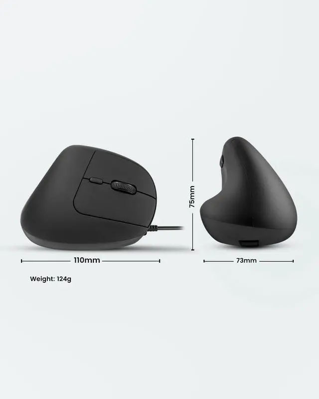 Alt view image 5 of 7 - Perixx PERIMICE-508II Wired Vertical Ergonomic Mouse - 6 Buttons, Adjustable DPI 1000/1600/3200/6400, Optical Sensor, USB Plug and Play, Right-Handed, Black