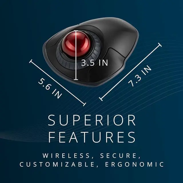 Alt view image 7 of 7 - Kensington Orbit Wireless Trackball with Scroll Ring - Black-Red (K70990WW), | Scroll ring for one-handed navigation, wireless connection, ergonomic desktop control