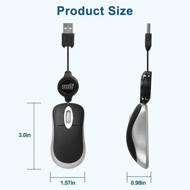 Alt view image 2 of 7 - EEEKit Ultra Compact 3-Button USB Mouse, Black, 3 x 1.57 x 0.98 in