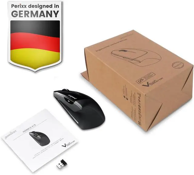 Alt view image 7 of 7 - Perixx PERIMICE-813B Bluetooth Vertical Mouse - Wireless 3-in-1 Multi-Device Technology - Travelling Carry Bag - Black - Right Handed