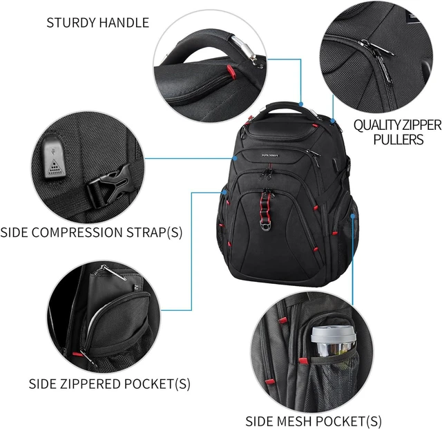 Alt view image 4 of 7 - Laptop Backpack 17.3 Inch XL Computer Backpack for Men/Women-Black