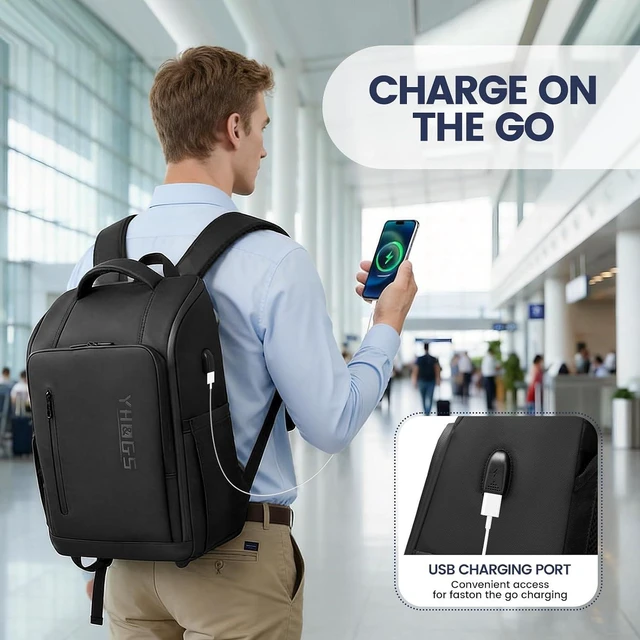 Alt view image 6 of 7 - Waterproof Rolling Backpack with Wheels & USB Ports for Men/Women 15.6-Inch Travel Laptop Backpack, Roller Carry-On Luggage for Business Work
