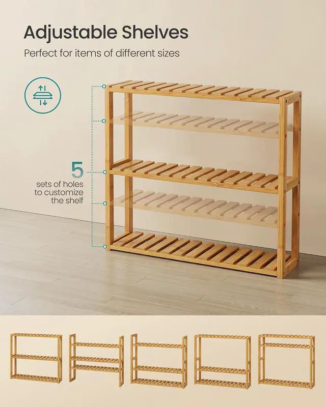 Alt view image 5 of 7 - SONGMICS Bamboo Bathroom Shelf, 3-Tier Adjustable Plants Rack, Wall-Mounted or Stand, in the Living Room, Balcony, Kitchen, 5.9 x 23.6 x 21.3 Inches, Natural UBCB13Y