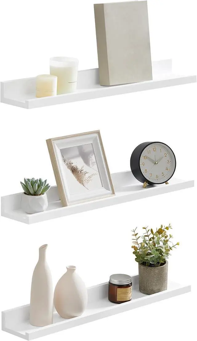 Main image of SONGMICS CUSTOS Collection - Floating Shelves, Set of 3 Wall Shelves, 31.5-Inch Wide, for Photo Frames and Trinkets, for Living Room, Home Office, Kitchen, Bathroom, White ULWS081W01