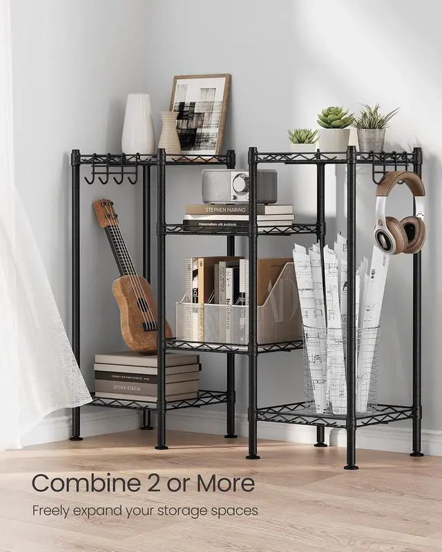 Alt view image 5 of 7 - SONGMICS Storage Shelf, Bathroom Shelf for Small Space, 3 Tier, Ink Black | Storage rack with 3 PP shelf liners, removable hook, extendable design, Translucent, ULGR103B01