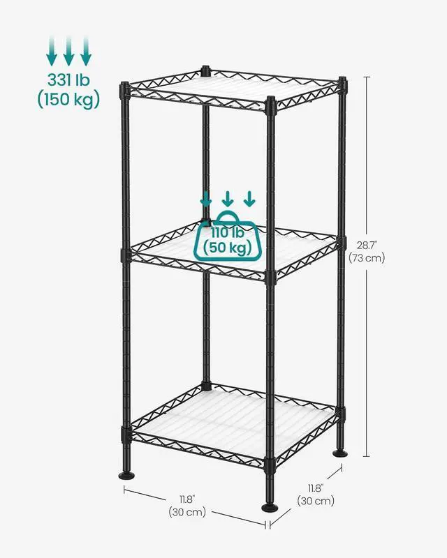 Alt view image 7 of 7 - SONGMICS Storage Shelf, Bathroom Shelf for Small Space, 3 Tier, Ink Black | Storage rack with 3 PP shelf liners, removable hook, extendable design, Translucent, ULGR103B01
