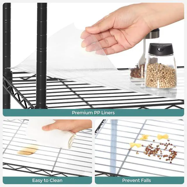 Alt view image 6 of 7 - SONGMICS 5-Tier Storage Shelves, Wire Shelving Unit, Kitchen Metal Shelves, Storage Rack with Adjustable Shelves, Shelf Liners, 8 Hooks, for Garage, 11.8 x 35.4 x 63 Inches, Black ULGR095B01