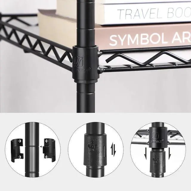 Alt view image 7 of 7 - SONGMICS Storage Shelf, Bathroom Shelf for Small Space, 4 Tier | Storage rack for small space, 4 PP shelf liners, removable hook, extendable design, Ink Black and Translucent, ULGR104B01