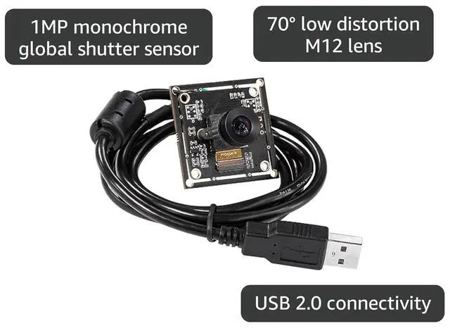 Alt view image 3 of 7 - Arducam 100fps Mono Global Shutter USB Camera, 720P OV9281 UVC Webcam Module with Low Distortion M12 Lens Without Microphones, for Computer, Laptop, Android and Raspberry Pi