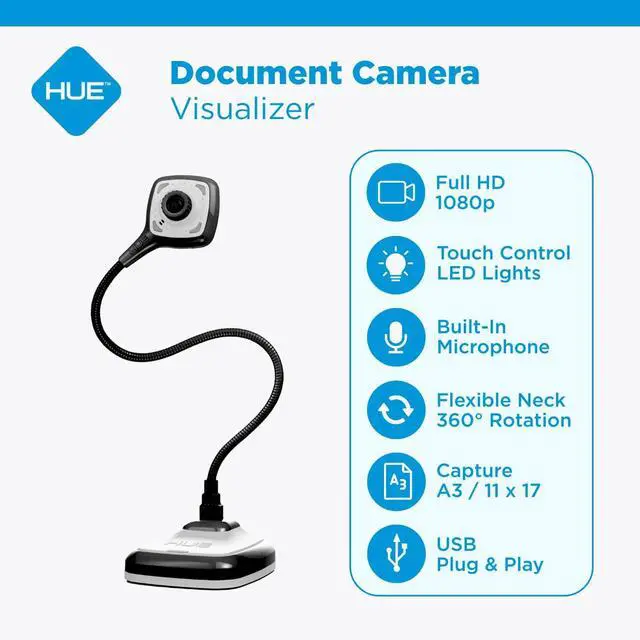Alt view image 2 of 7 - HUE HD Pro USB Document Camera/Visualizer for Teachers/Classroom, Black | Full HD 1080p Flexible Camera, Built-in Microphone & LED Lights, Windows / ChromeOS / MacOS / iPadOS 17+ Compatibility