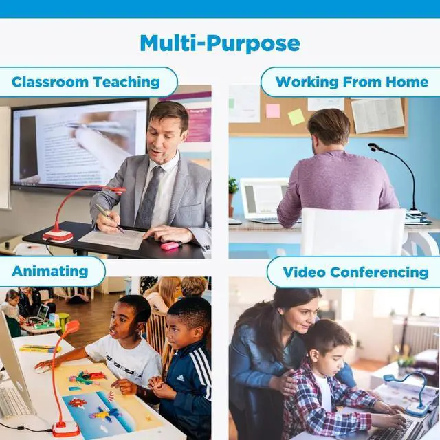 Alt view image 3 of 7 - HUE HD Pro USB Document Camera/Visualizer for Teachers/Classroom, Blue | Full HD 1080p Flexible Camera, Built-in Microphone & LED Lights, Windows / ChromeOS / MacOS / iPadOS 17+ Compatibility