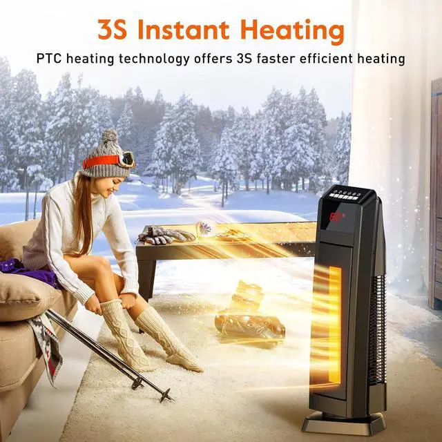 Alt view image 2 of 7 - GiveBest Space Heater for Large Room, 24" Ceramic Heater with Remote Control 1H to 8H Timer ETL Certified Digital Oscillating Heater with Overheat Protection Tip-Over Switch for Indoor Use