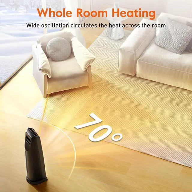Alt view image 3 of 7 - GiveBest Space Heater for Large Room, 24" Ceramic Heater with Remote Control 1H to 8H Timer ETL Certified Digital Oscillating Heater with Overheat Protection Tip-Over Switch for Indoor Use