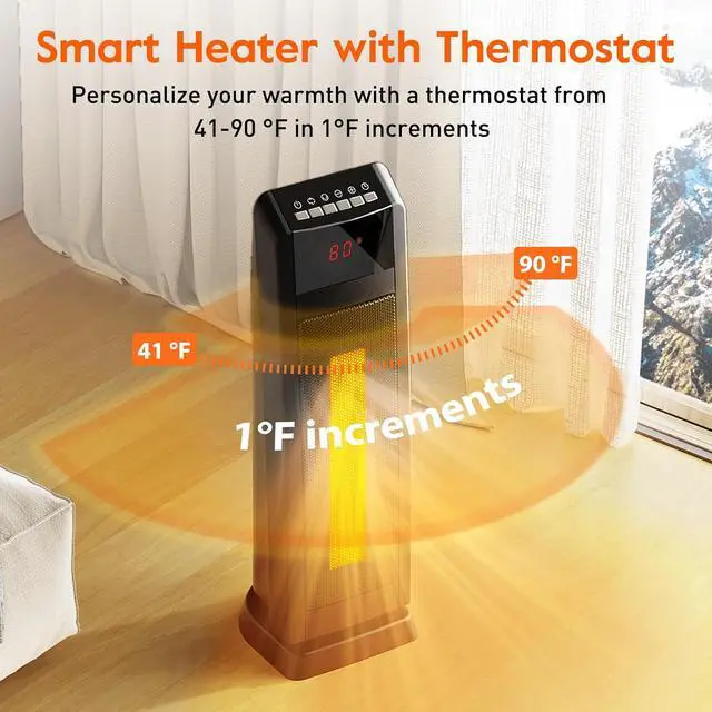 Alt view image 4 of 7 - GiveBest Space Heater for Large Room, 24" Ceramic Heater with Remote Control 1H to 8H Timer ETL Certified Digital Oscillating Heater with Overheat Protection Tip-Over Switch for Indoor Use