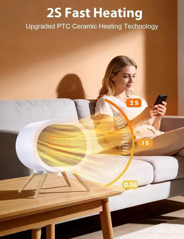 Alt view image 3 of 7 - Cute Space Heater, 1000W Portable Space Heaters for Indoor Use | Small Electric Desk Heater for Bedroom or Office Gifts for Women, 3 Mode PTC Ceramic Heater, Mini Heater Overheating Tip-Over
