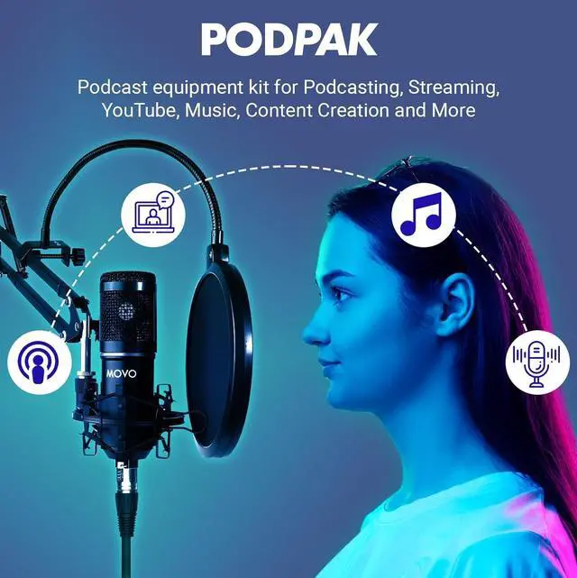 Alt view image 2 of 7 - Movo PodPak Podcast Equipment Bundle with XLR Condenser Microphone, Articulating Scissor Arm, and Pop Filter - XLR Mic for Podcasting, Streaming, YouTube, Music, ASMR - Content Creator Studio Mic