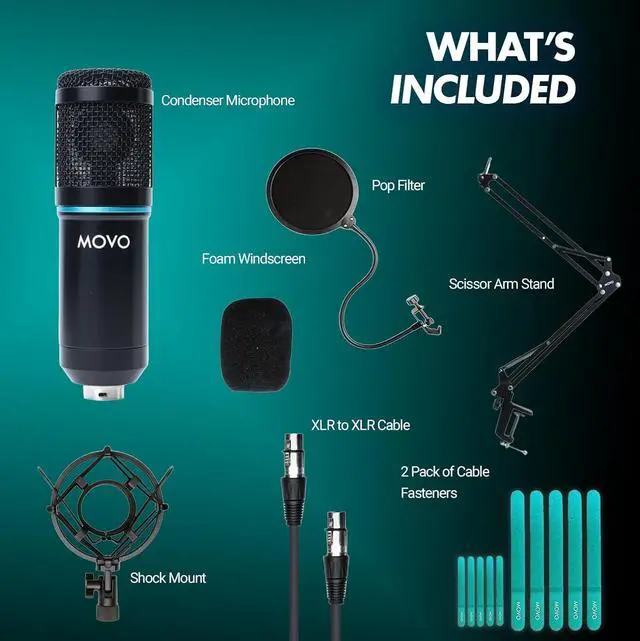 Alt view image 7 of 7 - Movo PodPak Podcast Equipment Bundle with XLR Condenser Microphone, Articulating Scissor Arm, and Pop Filter - XLR Mic for Podcasting, Streaming, YouTube, Music, ASMR - Content Creator Studio Mic