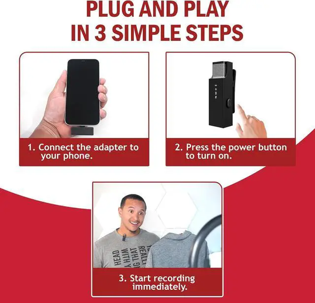 Alt view image 5 of 6 - Wireless Lavalier Microphone for iPhone and All Devices - Single 2.4Ghz Mic, Audio w/Noise Canceling - Long Range Up to 175ft - Easy to Use for Video Recording, Podcast