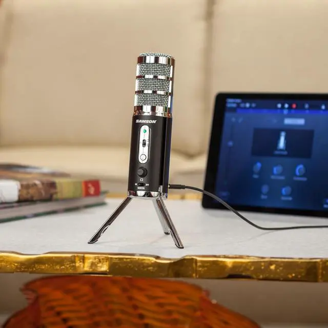 Alt view image 2 of 5 - SAMSON Technologies Satellite USB/iOS Condenser Microphone | Dual 16mm condenser capsules with 24-bit/96kHz audio and fold-back legs for streaming, podcasting and recording