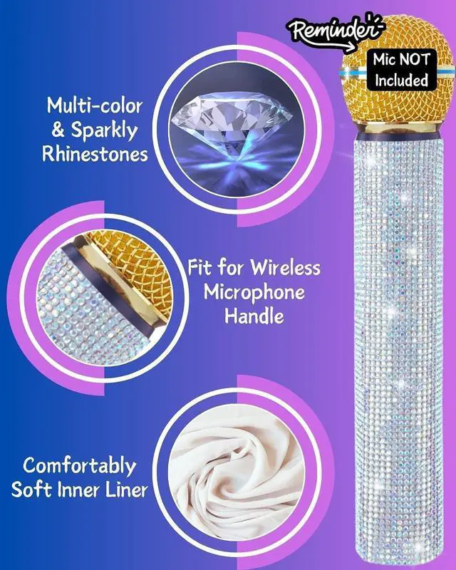 Alt view image 3 of 6 - AB Rhinestone Silver Mic Cover for Wireless Microphone Bedazzled | AAAAA-Grade Crystals Catch Stage Lights. Soft Inner Lining Protects The Handle. Especially For SM58, Beta58, Senheiser Series