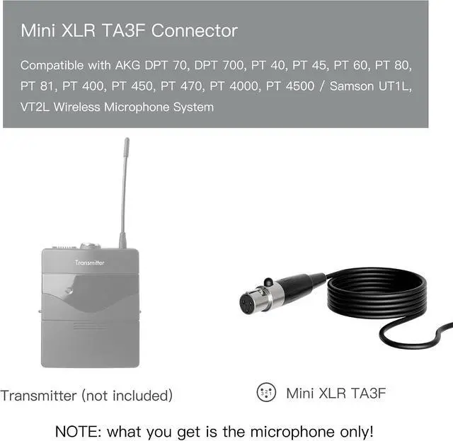 Alt view image 2 of 6 - J K MIC-J 044 Lavalier Microphone Compatible with AKG Samson Bodypacks | Omni Clip on Lapel Mic with Mini XLR TA3F Plug for interviews, lectures, presentations, worship and stage performance