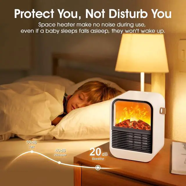 Alt view image 4 of 7 - Portable Mini Electric Fireplace Heater,Small Room Space Heaters for Indoor Use with 3D Flames,PTC Ceramic Heater, Desk Space Heater for Bedroom,Bathroom and Office Quiet Small(White)