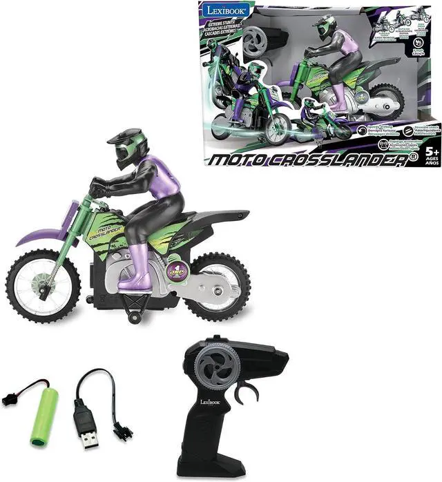 Main image of LEXiBOOK, Crosslander RC Motorcycle, RC18 | Up to 12km/h, Light effects, Stunts, Rechargeable