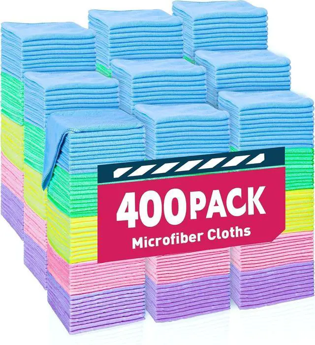 Main image of TEAWOO Microfiber Towels Bulk-400 Pack, Cleaning Cloths | Microfiber Towels for Cars, Cleaning Rags, 5 Colors Assorted (11.5x11.5 inches)