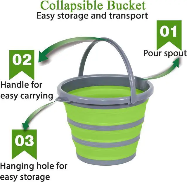 Alt view image 2 of 6 - Collapsible Bucket with 3-in-1 Car Wash Mitt, Coral Velvet + Weave + Chenille Microfiber Glove Sponge, 10L (2.6 Gallon) Portable Folding Basin Pail for Household Cleaning