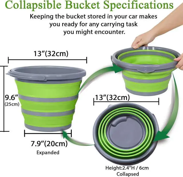 Alt view image 4 of 6 - Collapsible Bucket with 3-in-1 Car Wash Mitt, Coral Velvet + Weave + Chenille Microfiber Glove Sponge, 10L (2.6 Gallon) Portable Folding Basin Pail for Household Cleaning