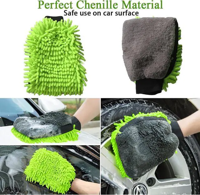 Alt view image 6 of 6 - Collapsible Bucket with 3-in-1 Car Wash Mitt, Coral Velvet + Weave + Chenille Microfiber Glove Sponge, 10L (2.6 Gallon) Portable Folding Basin Pail for Household Cleaning