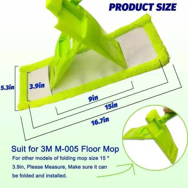Alt view image 4 of 7 - 4 Pack Reusable Mop Pads Compatible with 3M Scotch-Brite M-005 Floor Mops, Microfiber Hardwood Floor Mop Pads Wet or Dry Use mop,Fit for Folding mop 15in*3.9in mop Head